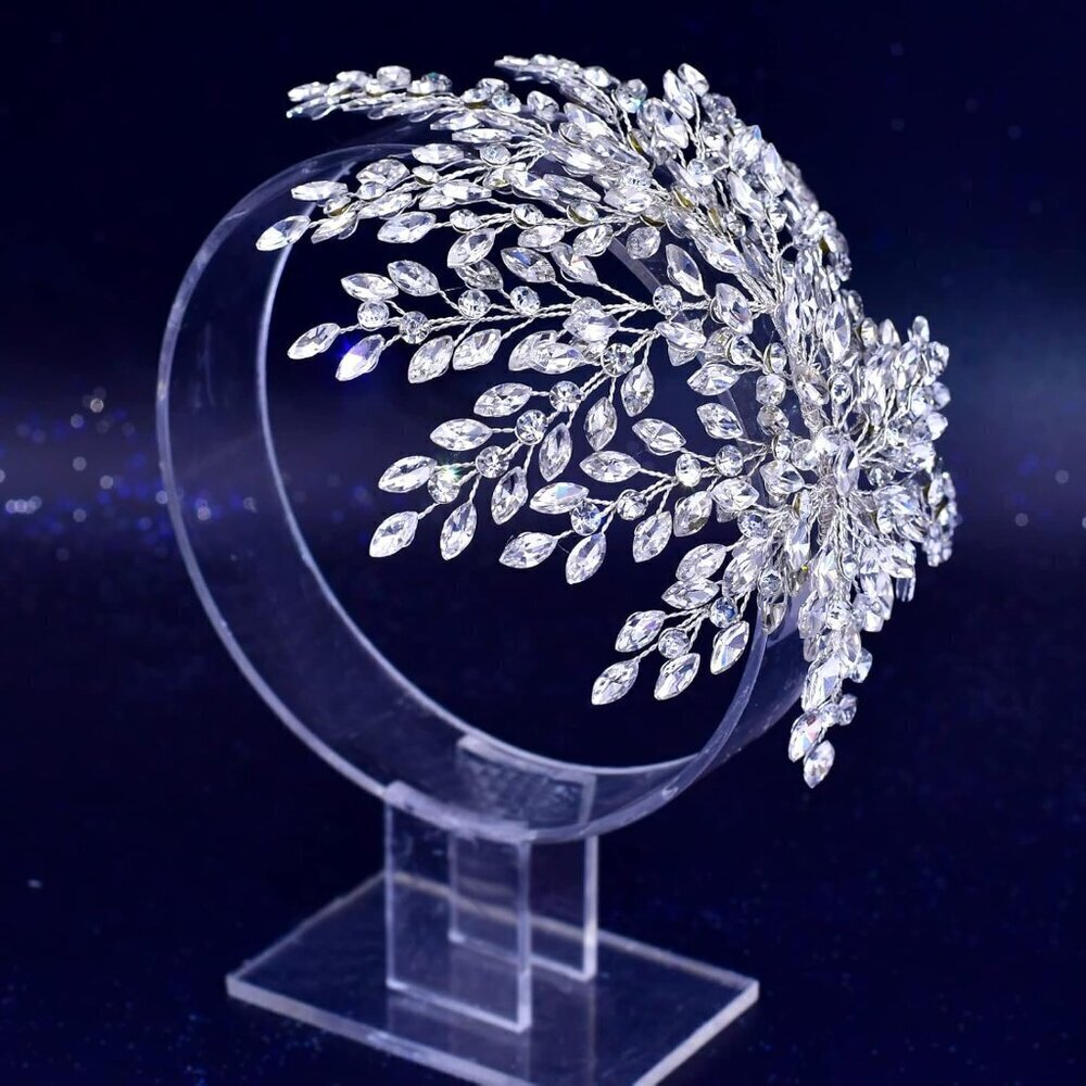 Bridal Rhinestone Headpiece for Wedding,Leaf Crystal Hair Pieces Bride S… - Picture 5 of 6